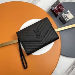 Saint Laurent Cassandre Flap Pouch In Matelasse Grain De Poudre Leather Black
