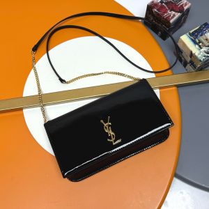 Saint Laurent Cassandre Phone Holder In Patent Leather Black/Gold
