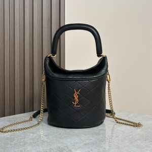 Saint Laurent Gaby Bucket Bag In Diamond-Quilted Lambskin Black/Gold
