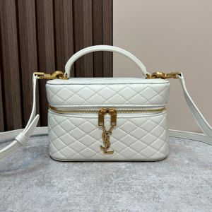 Saint Laurent Gaby Vanity Bag In Diamond-Quilted Lambskin White/Gold