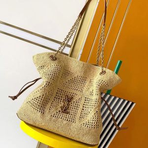 Saint Laurent Jamie Shopping Bag In Raffia Beige/Gold
