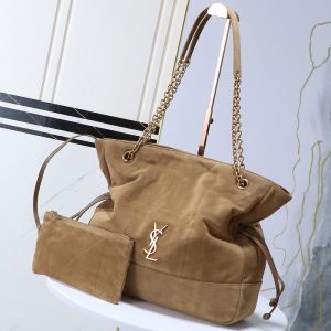 Saint Laurent Jamie Shopping Bag In Suede Beige/Gold