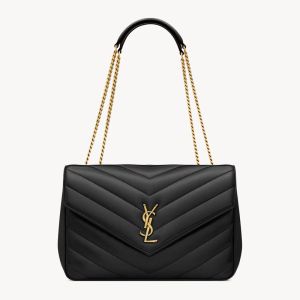 Saint Laurent Large Loulou Chain Bag In Matelasse Lambskin Black/Gold
