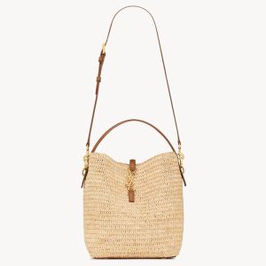 Saint Laurent Le 37 Bucket Bag In Raffia Beige/Gold