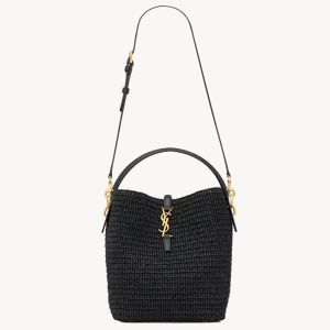 Saint Laurent Le 37 Bucket Bag In Raffia Black/Gold