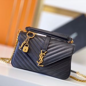 Saint Laurent Medium Classic College Chain Bag In Matelasse Leather Black/Gold