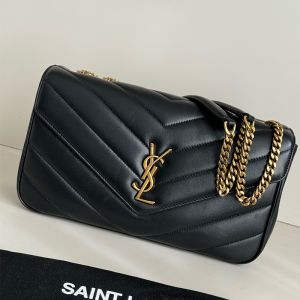 Saint Laurent Medium Loulou Chain Bag In Matelasse Lambskin Black/Gold