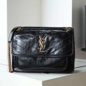 Saint Laurent Medium Niki Bag In Crinkled Vintage Leather Black/Gold