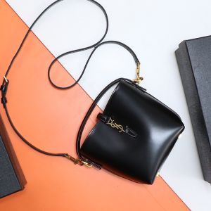 Saint Laurent Mini Le 37 Bucket Bag In Shiny Leather Black/Gold