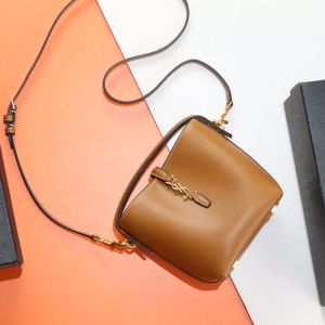Saint Laurent Mini Le 37 Bucket Bag In Shiny Leather Brown/Gold