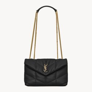 Saint Laurent Mini Loulou Puffer Bag In Quilted Lambskin Black/Gold