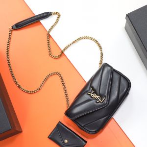 Saint Laurent Mini Loulou Chain Bag In Matelasse Lambskin Black/Gold