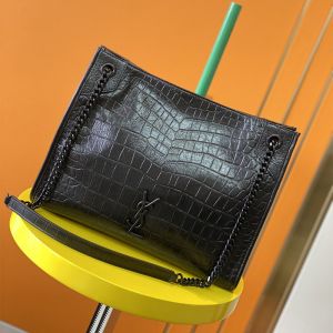 Saint Laurent Niki Shopping Bag In Crocodile Embossed Leather Black