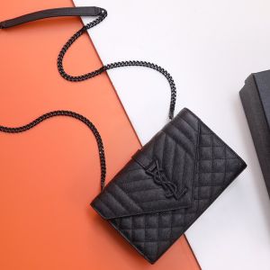 Saint Laurent Small Envelope Chain Bag In Mixed Grained Matelasse Leather Black