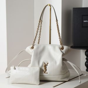 Saint Laurent Small Jamie Shopping Bag In Lambskin White/Gold