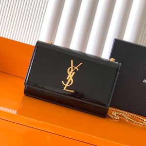 Saint Laurent Small Kate Bag In Patent Leather Black/Gold