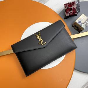 Saint Laurent Uptown Pouch In Calfskin Black/Gold