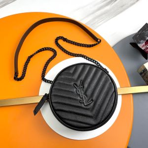 Saint Laurent Vinyle Round Camera Bag In Quilted Grain De Poudre Leather Black