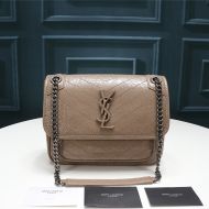 Saint Laurent Baby Niki Chain Bag In Crinkled And Quilted Leather Apricot/Silver