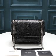Saint Laurent Baby Niki Chain Bag In Crinkled And Quilted Leather Black/Silver