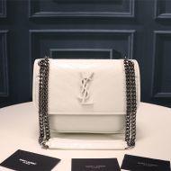 Saint Laurent Baby Niki Chain Bag In Crinkled And Quilted Leather White/Silver