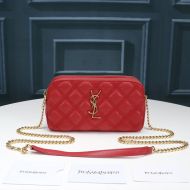 Saint Laurent Becky Double-Zip Pouch In Diamond-Quilted Lambskin Red/Gold