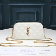 Saint Laurent Becky Double-Zip Pouch In Diamond-Quilted Lambskin White/Gold