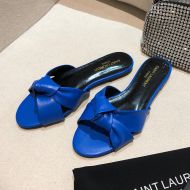 Saint Laurent Bianca Flat Mules In Smooth Leather Blue