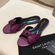 Saint Laurent Bianca Flat Mules In Smooth Leather Purple