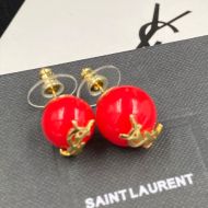 Saint Laurent Cassandre Pearl Earrings In Metal Gold/Red