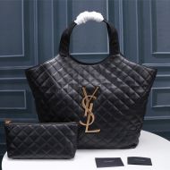 Saint Laurent Icare Maxi Shopping Bag In Quilted Lambskin Black/Gold
