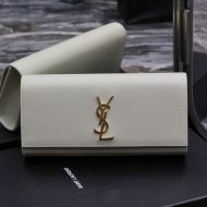 Saint Laurent Kate Clutch In Grained Leather White/Gold