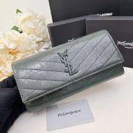 Saint Laurent Large Cassandra Bifold Wallet In Crinkled Matelasse Leather Green