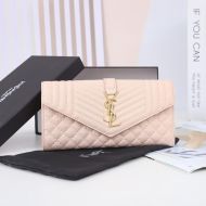 Saint Laurent Large Envelope Flap Wallet In Mixed Grained Matelasse Leather Pink/Gold
