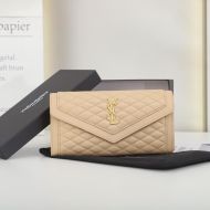 Saint Laurent Large Gaby Flap Wallet In Quilted Lambskin Apricot/Gold