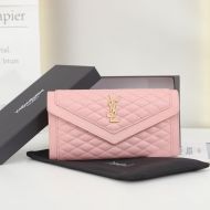Saint Laurent Large Gaby Flap Wallet In Quilted Lambskin Pink/Gold