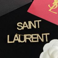 Saint Laurent Logo Brooches Set In Metal and Crystal Gold