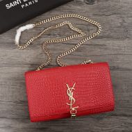 Saint Laurent Medium Kate Chain Bag with Tassel In Crocodile Embossed Shiny Leather Red/Gold