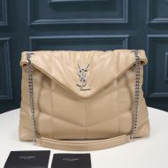 Saint Laurent Medium Loulou Puffer Bag In Quilted Lambskin Apricot/Silver