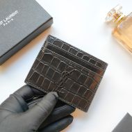 Saint Laurent Monogram Card Case In Crocodile Embossed Leather Black