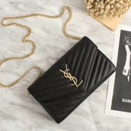 Saint Laurent Monogram Chain Wallet In Grained Matelasse Leather Black/Gold