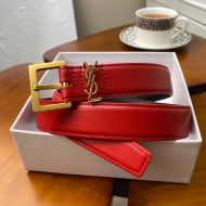 Saint Laurent Monogram Narrow Belt With Square Buckle In Nappa Leather Red/Gold