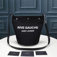 Saint Laurent Rive Gauche Bucket Bag In Linen And Leather Black
