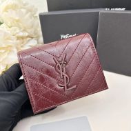 Saint Laurent Small Cassandra Bifold Wallet In Crinkled Matelasse Leather Burgundy