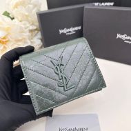 Saint Laurent Small Cassandra Bifold Wallet In Crinkled Matelasse Leather Green
