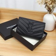 Saint Laurent Small Envelope Flap Wallet In Grained Matelasse Leather Black