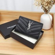 Saint Laurent Small Envelope Flap Wallet In Grained Matelasse Leather Black/Silver