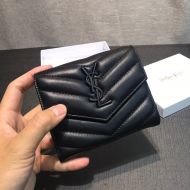 Saint Laurent Small Envelope Trifold Wallet In Matelasse Leather Black