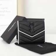 Saint Laurent Small Envelope Trifold Wallet In Mixed Grained Matelasse Leather Black/White