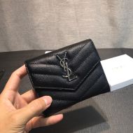 Saint Laurent Small Envelope Trifold Wallet In Grained Matelasse Leather Black/Silver